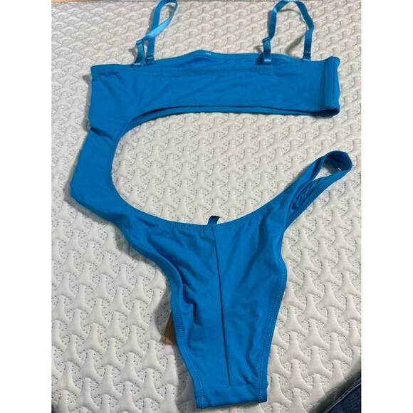 SKIMS Strapless Monokini Swimsuit Turquoise Blue  NWT - Picture 9 of 9